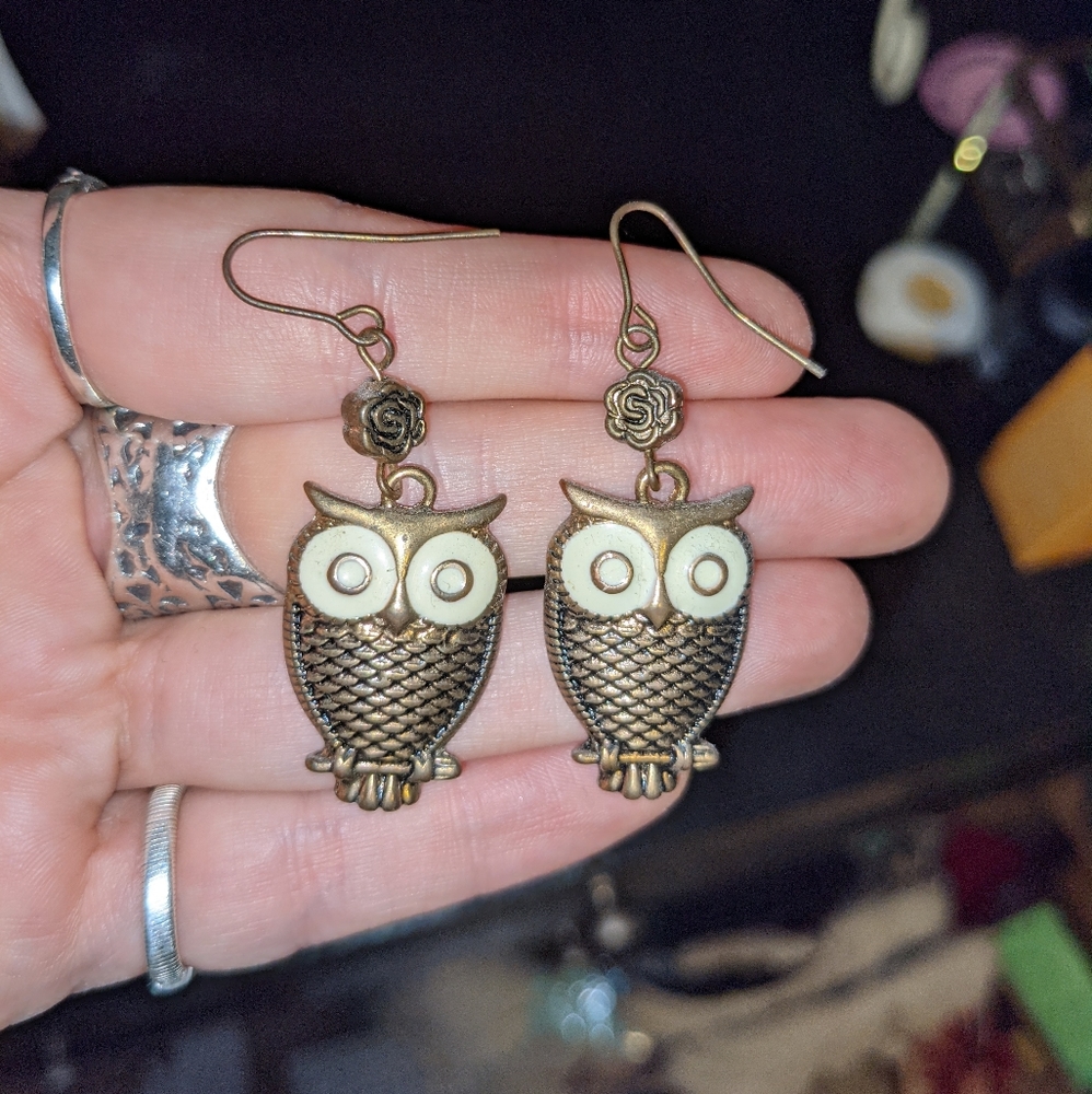 Gold Owl Earrings